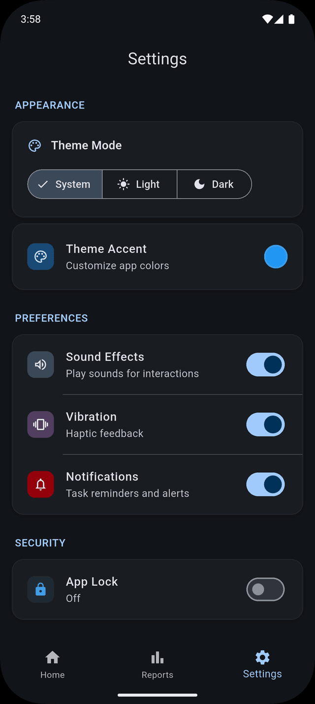 TodoByte settings and customisation options