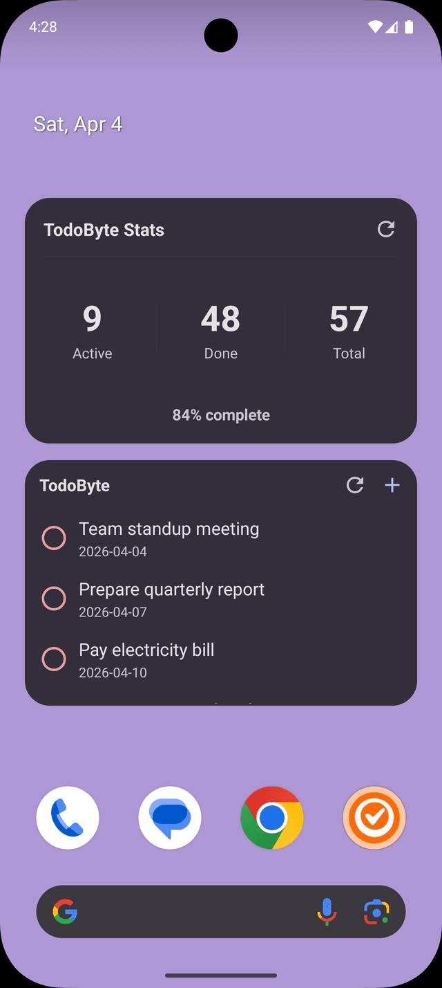 TodoByte home screen widgets